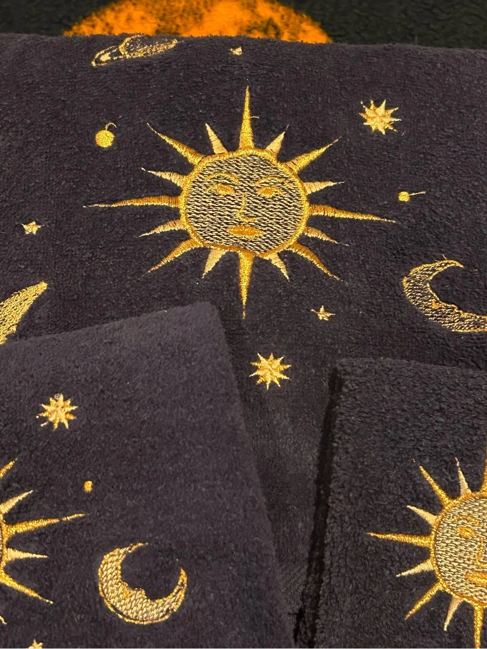 Vintage 90s Celestial Bathroom Towel 3 Piece Set Whimsigoth Sun Moon Decor USA